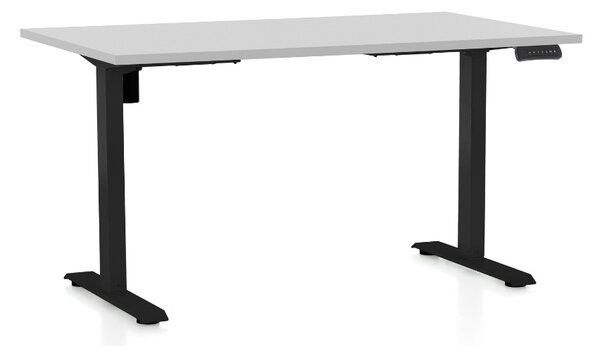 Výškovo nastaviteľný stôl OfficeTech B, 140 x 80 cm, čierna podnož, svetlo sivá