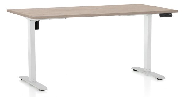 Výškovo nastaviteľný stôl OfficeTech B, 160 x 80 cm, biela podnož, dub