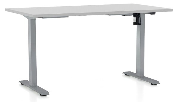 Výškovo nastaviteľný stôl OfficeTech A, 140 x 80 cm, sivá podnož, svetlo sivá
