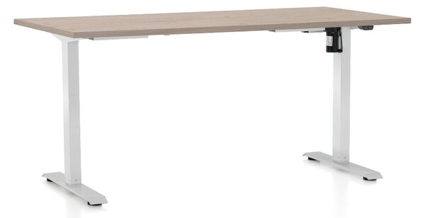 Výškovo nastaviteľný stôl OfficeTech A, 160 x 80 cm, biela podnož, dub