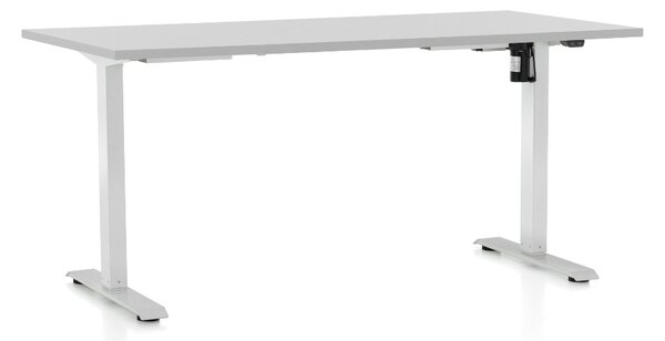 Výškovo nastaviteľný stôl OfficeTech A, 160 x 80 cm, biela podnož, svetlo sivá