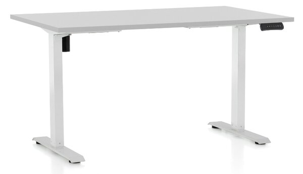 Výškovo nastaviteľný stôl OfficeTech B, 140 x 80 cm, biela podnož, svetlo sivá