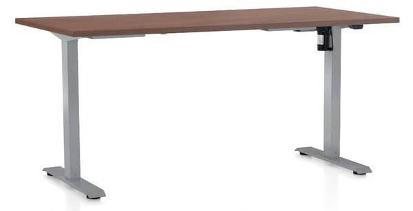 Výškovo nastaviteľný stôl OfficeTech A, 160 x 80 cm, sivá podnož, orech