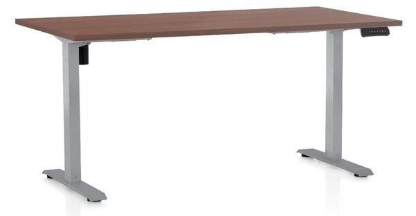 Výškovo nastaviteľný stôl OfficeTech B, 160 x 80 cm, sivá podnož, orech