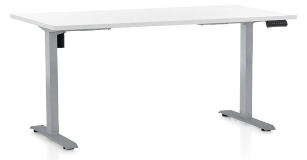 Výškovo nastaviteľný stôl OfficeTech B, 160 x 80 cm, sivá podnož, biela