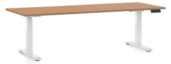 Výškovo nastaviteľný stôl OfficeTech D, 200 x 80 cm, biela podnož, buk