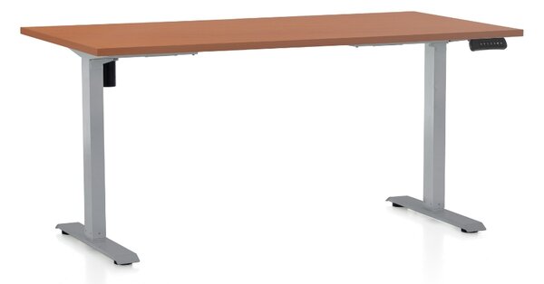 Výškovo nastaviteľný stôl OfficeTech B, 160 x 80 cm, sivá podnož, čerešňa