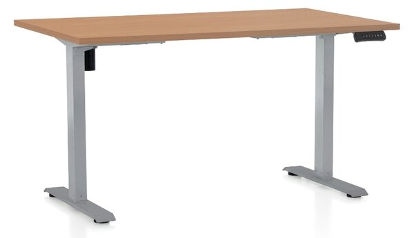 Výškovo nastaviteľný stôl OfficeTech B, 140 x 80 cm, sivá podnož, buk