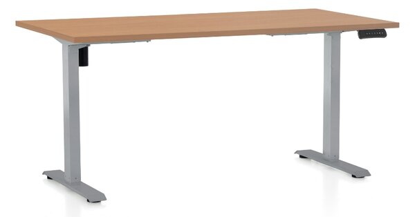 Výškovo nastaviteľný stôl OfficeTech B, 160 x 80 cm, sivá podnož, buk