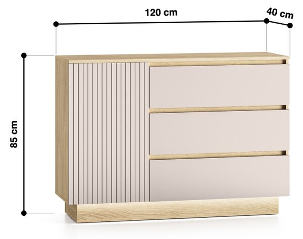KOMODA AMARIS KAŠMÍR DUB MAVELIE LED 120 cm