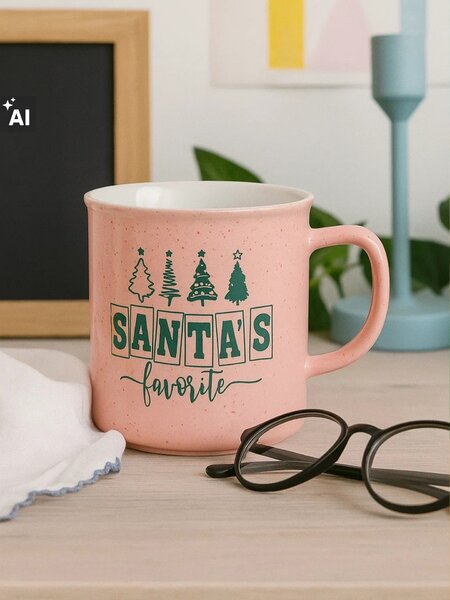 Sinsay - Vianočný hrnček s nápisom „Santa’s Favorite“ - pastelová ružová