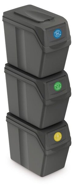 Set košov na triedený odpad, 3 x 20 l, sivá