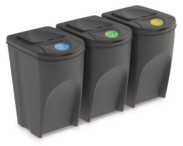 Set košov na triedený odpad, 3 x 35 l, sivá