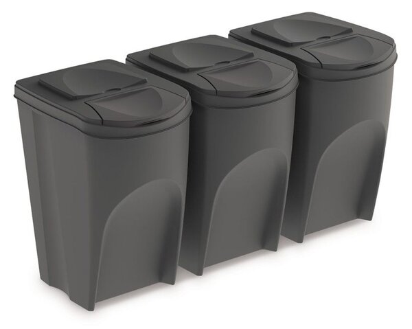 Set košov na triedený odpad, 3 x 35 l, sivá