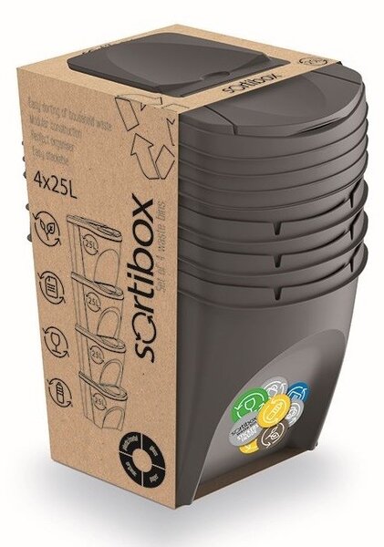 Set košov na triedený odpad II, 4 x 25 l, sivá