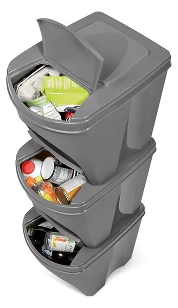 Set košov na triedený odpad II, 3 x 25 l, sivá