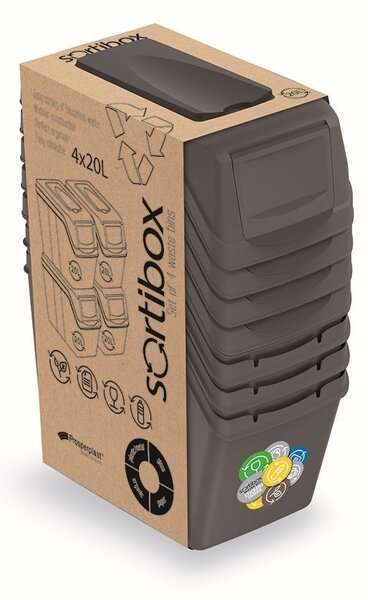 Set košov na triedený odpad, 4 x 20 l, sivá