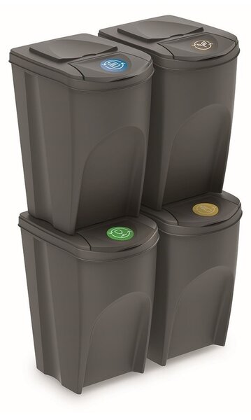 Set košov na triedený odpad, 4 x 35 l, sivá