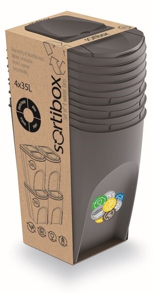 Set košov na triedený odpad, 4 x 35 l, sivá