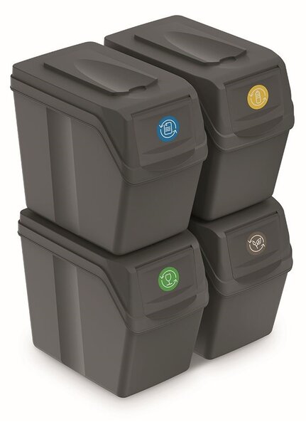 Set košov na triedený odpad, 4 x 20 l, sivá