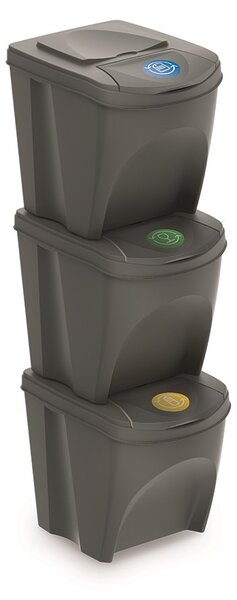 Set košov na triedený odpad II, 3 x 25 l, sivá