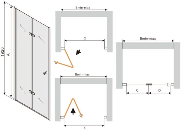 Mexen Lima, skladacie sprchové dvere do otvoru 60 x 190 cm, 6mm číre sklo, chrómový profil, 856-060-000-01-00
