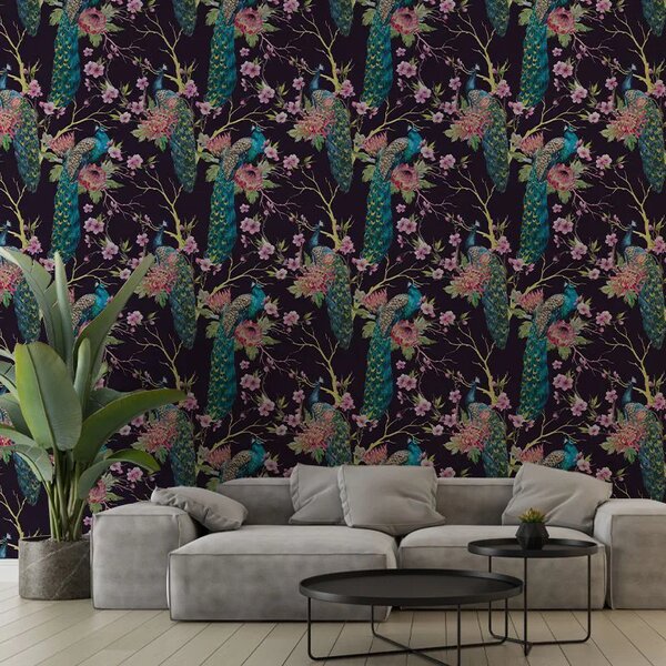 VLADILA Dark Purple Pea Fowl - tapeta