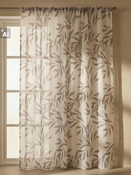 Sinsay - Polopriehľadná záclona s rastlinným motívom - béžová