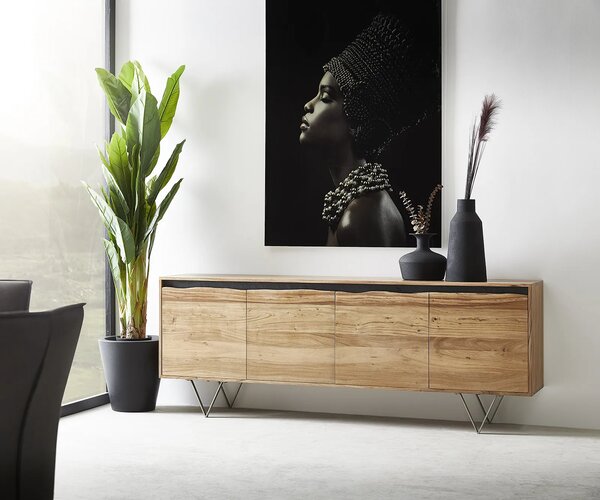 DELIFE Komoda Stonegrace 200x45 cm akácia prírodná 4 dvierka s hranou z masívu