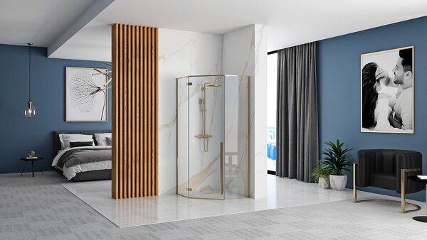 Rea Diamond Gold, päťuholníkový sprchový kút 100 x 100 cm, 6mm číre sklo, zlatá lesklá, REA-K6616