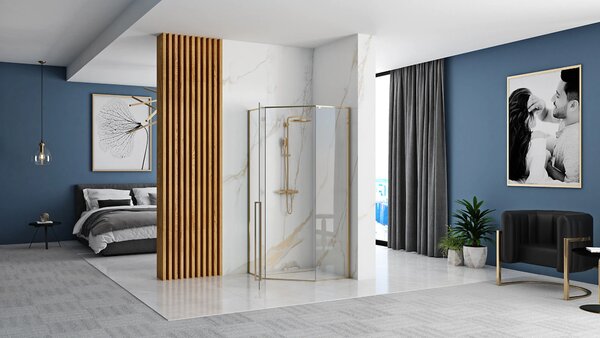 Rea Diamond Gold, päťuholníkový sprchový kút 100 x 100 cm, 6mm číre sklo, zlatá lesklá, REA-K6616