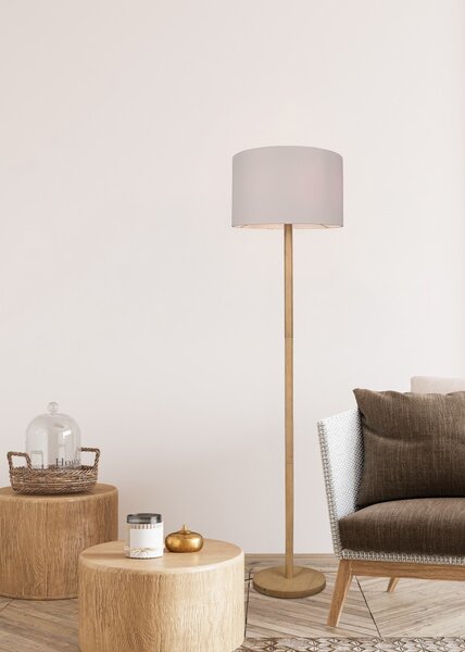 Trio 401200101 stojacie svietidlo Korba 1x60W | E27 - nožný vypínač, drevo, biela