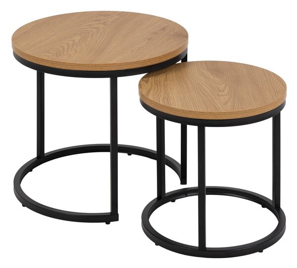 Okrúhle odkladacie stolíky s doskou v dubovom dekore v súprave 2 ks ø 45 cm Spiro – Actona