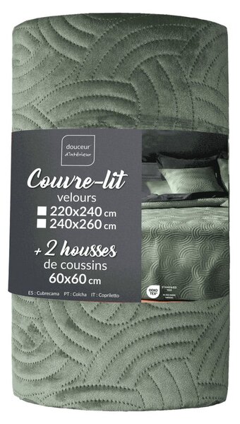 Zelená zamatová súprava prikrývky a obliečky na vankúš 240x260 cm Solange – douceur d'intérieur