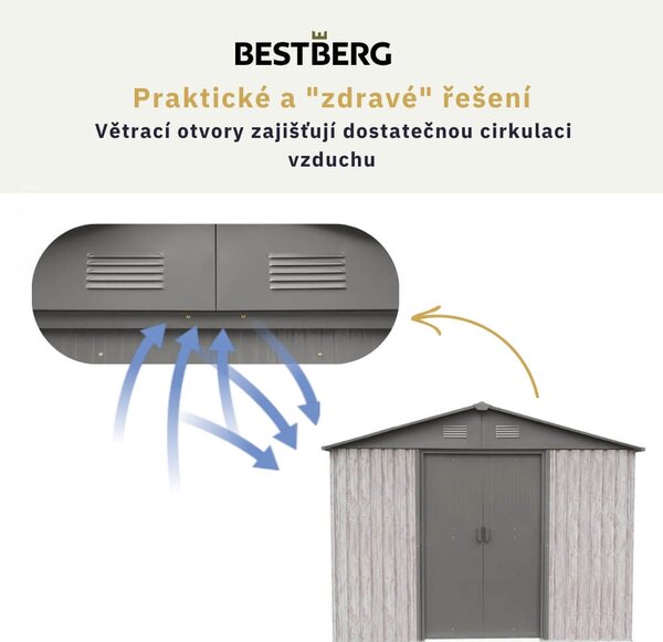 Záhradný domček BestBerg ZDB-7SD / 7,2 m² / 301 x 238 x 214 cm / dekor biele drevo / sivá
