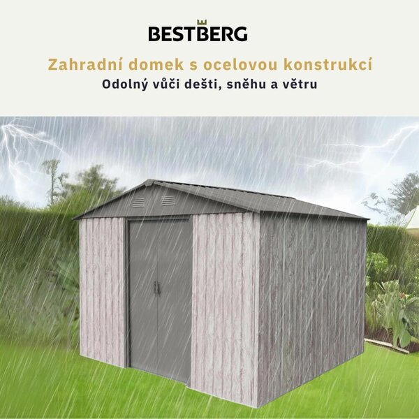 Záhradný domček BestBerg ZDB-7SD / 7,2 m² / 301 x 238 x 214 cm / dekor biele drevo / sivá