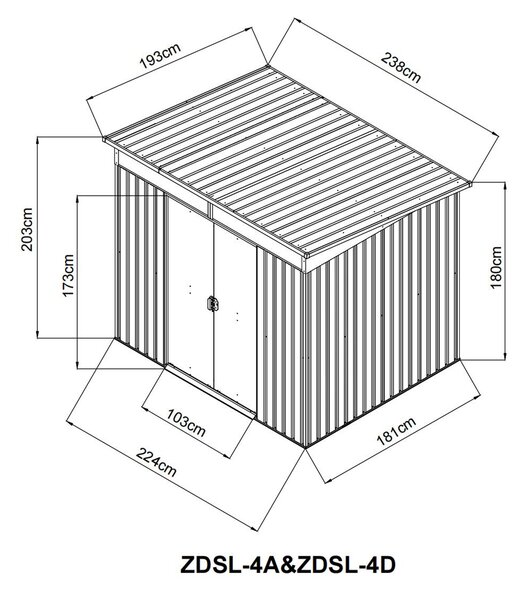 Záhradný domček BestBerg ZDSL-4A / 4,6 m² / 238 x 194 x 202 cm / šedá