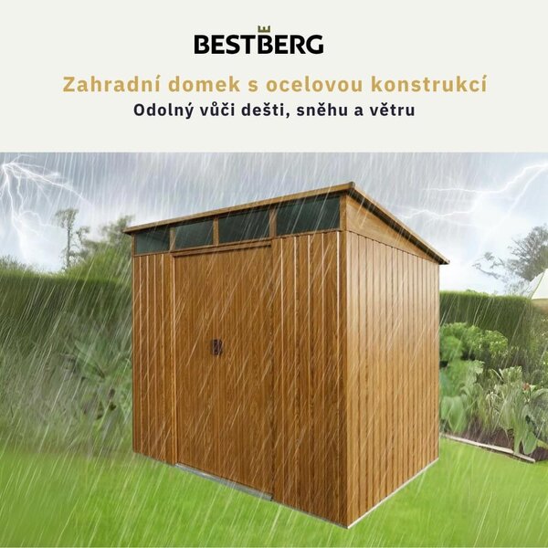Záhradný domček BestBerg ZDSL-4D / 4,6 m² / 238 x 194 x 202 cm / dekor červené drevo / hnedá
