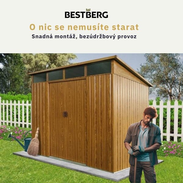 Záhradný domček BestBerg ZDSL-4D / 4,6 m² / 238 x 194 x 202 cm / dekor červené drevo / hnedá