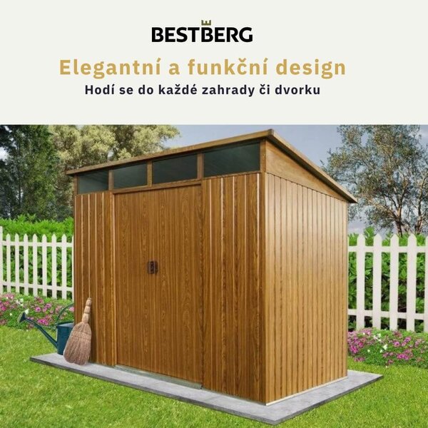 Záhradný domček BestBerg ZDSL-4D / 4,6 m² / 238 x 194 x 202 cm / dekor červené drevo / hnedá