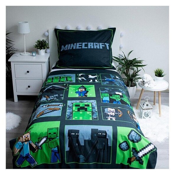 Bavlnené detské obliečky na jednolôžko 140x200 cm Minecraft Survival Mode - Jerry Fabrics