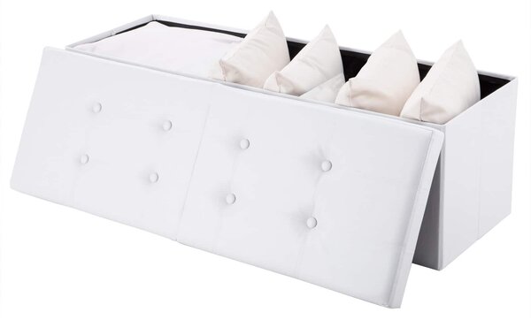 Skladacia sedacia truhlica s odklápacím krytom, biela – 80 x 40 x 40 cm, Casaria
