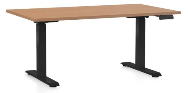 Výškovo nastaviteľný stôl OfficeTech C, 140 x 80 cm, čierna podnož, buk