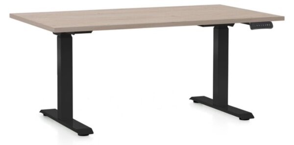 Výškovo nastaviteľný stôl OfficeTech C, 140 x 80 cm, čierna podnož, dub