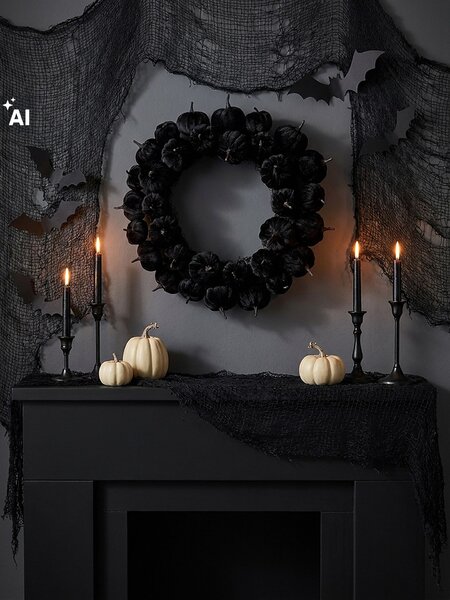 Sinsay - Dekoratívny veniec s halloweenským motívom - čierna