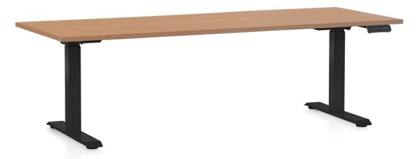 Výškovo nastaviteľný stôl OfficeTech C, 200 x 80 cm, čierna podnož, buk