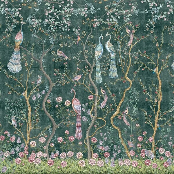 VLADILA Peacock Chinoiserie In Emerald - tapeta