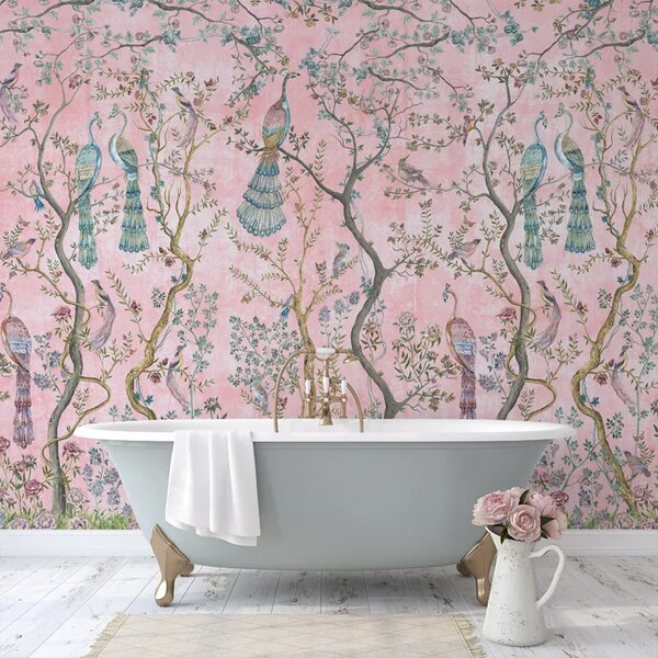 VLADILA Peacock Chinoiserie In Rose - tapeta