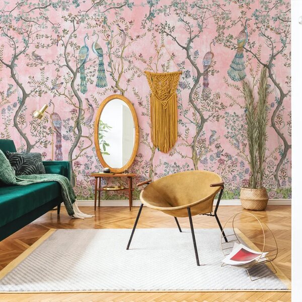 VLADILA Peacock Chinoiserie In Rose - tapeta