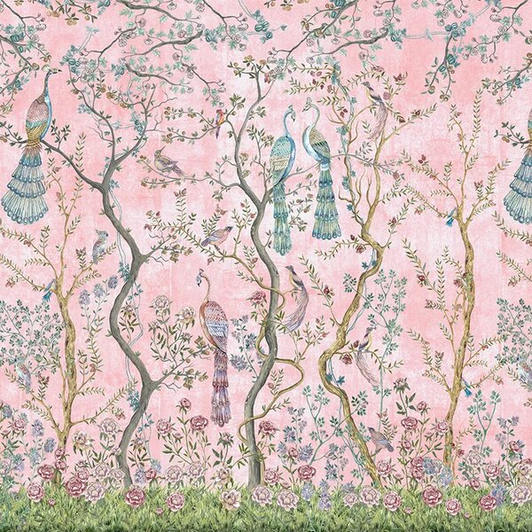 VLADILA Peacock Chinoiserie In Rose - tapeta